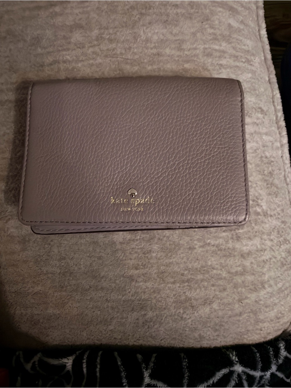 kate spade Mauve Pebbled Leather Compact Wallet with Gold Logo
